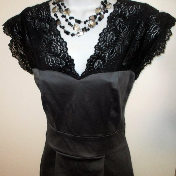 MY STORY Grey Satin/Black Lace Mini SZ SMALL BACK LESS DRESS - Picture 2 of 10